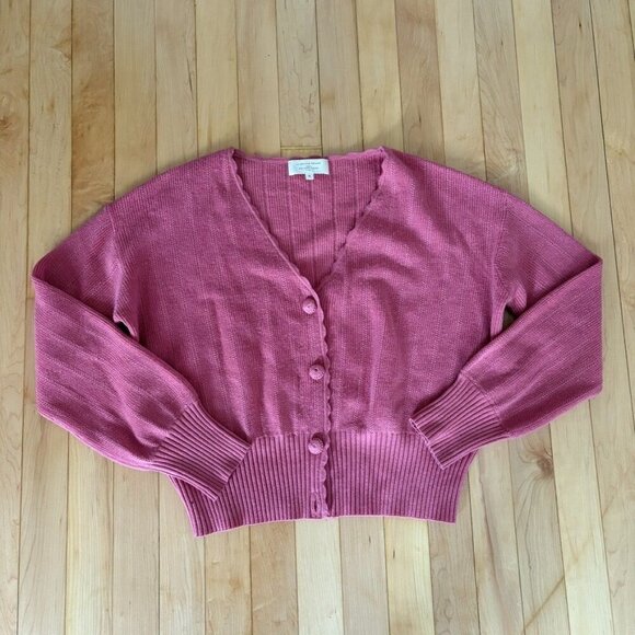 Sezane Alcest Cardigan Women's M Peony Rare Merino Wool Button Missing - Picture 1 of 11